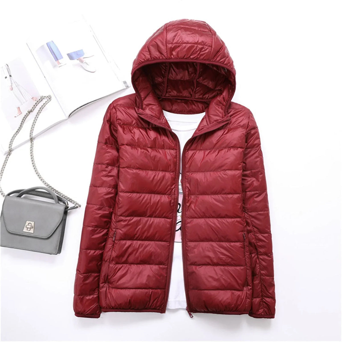 Women's Lightweight Hooded Puffer Jacket – Zip-Up