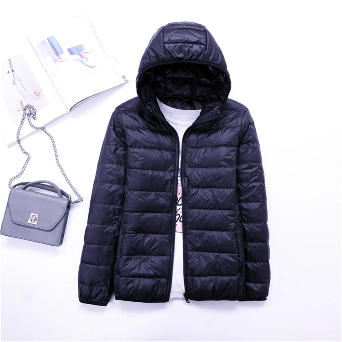 Women's Lightweight Hooded Puffer Jacket – Zip-Up