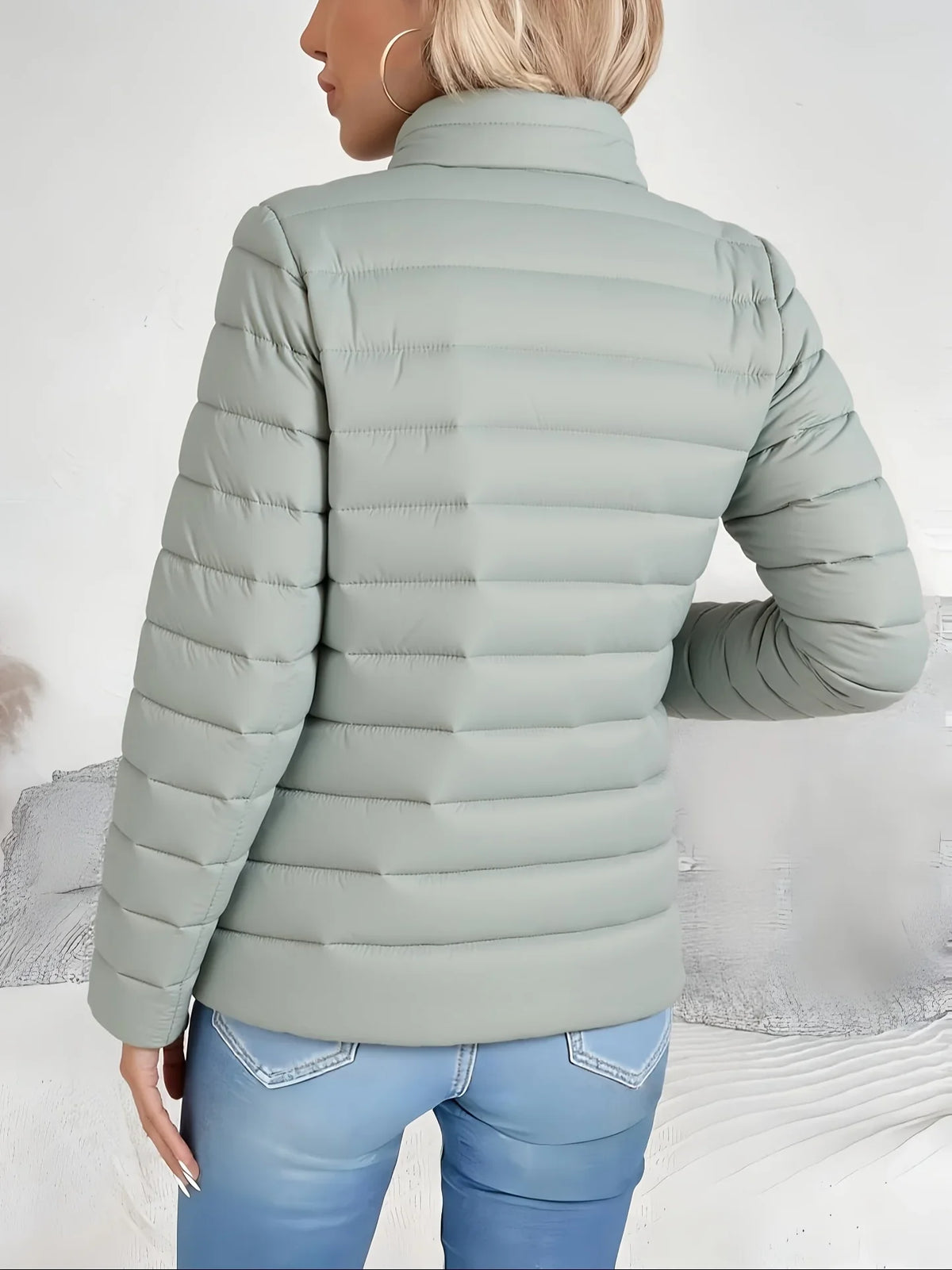 Women's Lightweight Puffer Jacket – Stand Collar Zip-Up