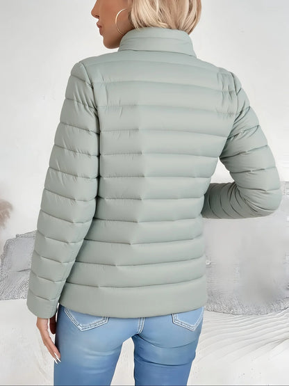 Women's Lightweight Puffer Jacket – Stand Collar Zip-Up