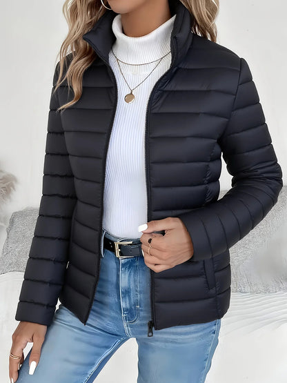 Women's Lightweight Puffer Jacket – Stand Collar Zip-Up