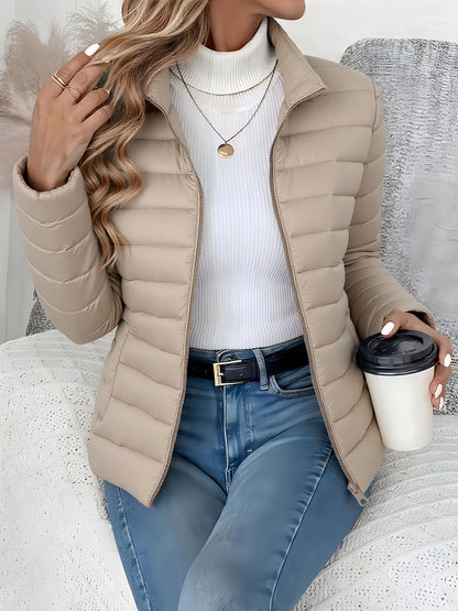 Women's Lightweight Puffer Jacket – Stand Collar Zip-Up