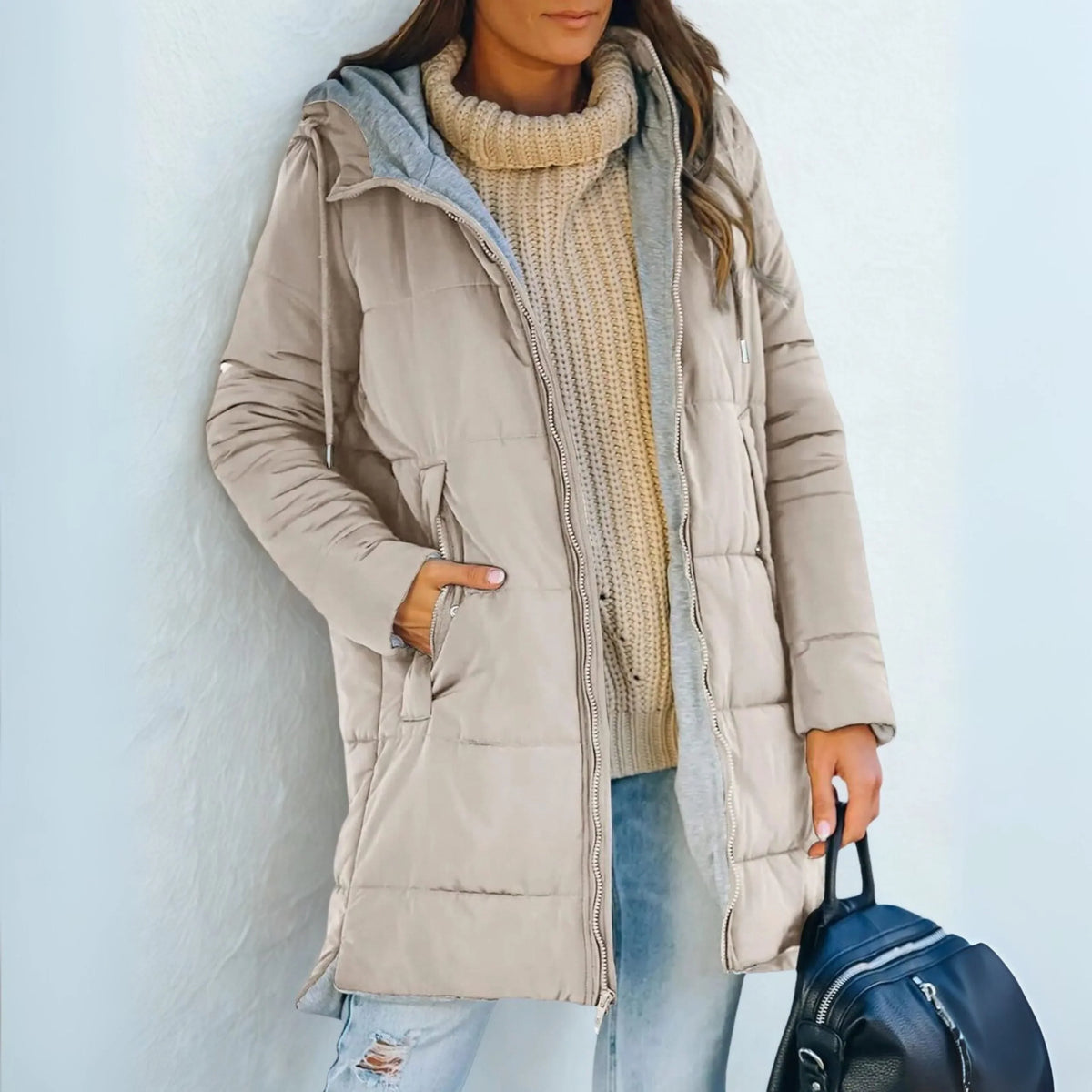 Women's Long Quilted Puffer Coat – Hooded, Knee-Length