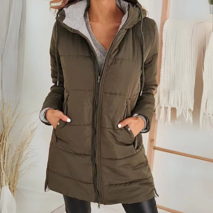Women's Long Quilted Puffer Coat – Hooded, Knee-Length