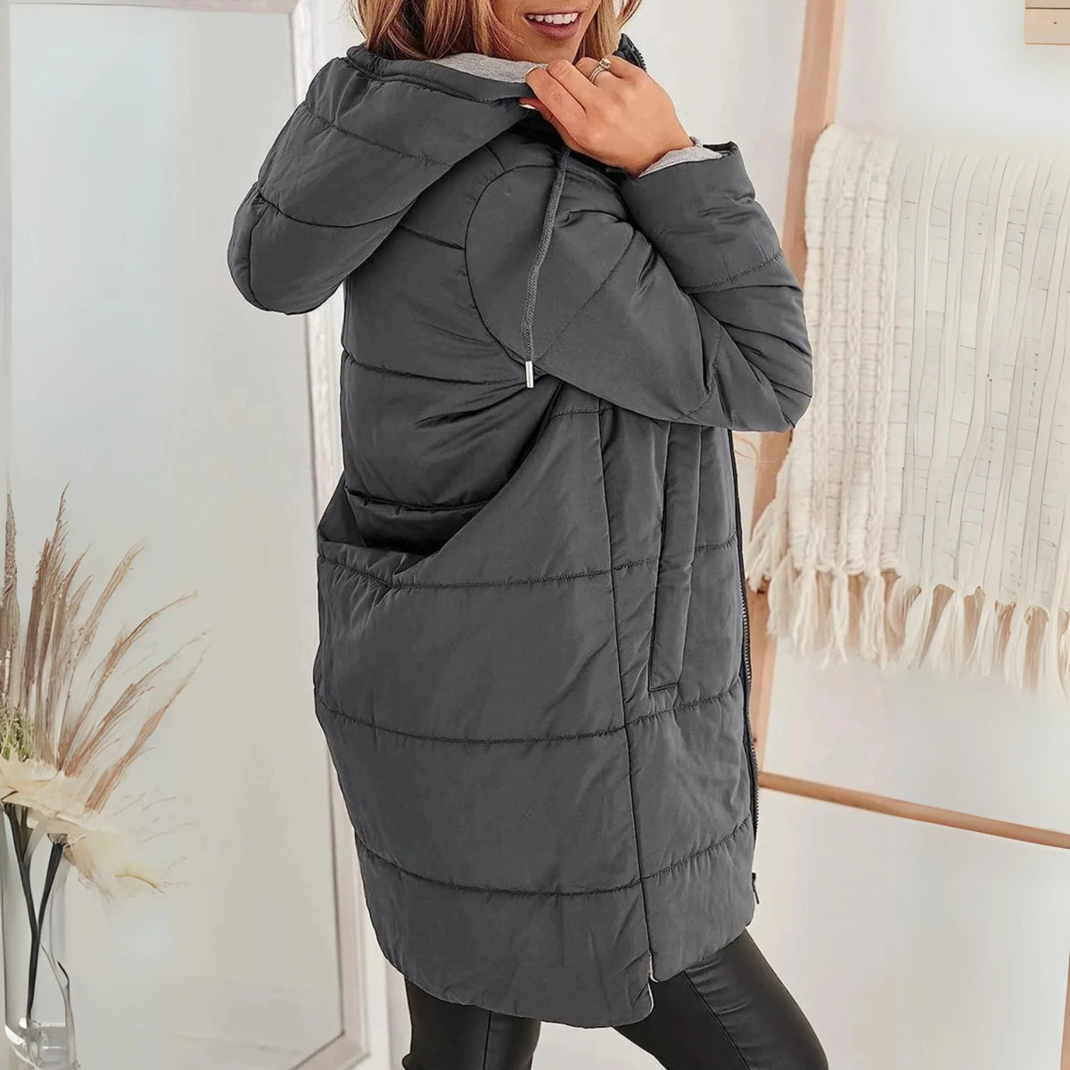 Women's Long Quilted Puffer Coat – Hooded, Knee-Length