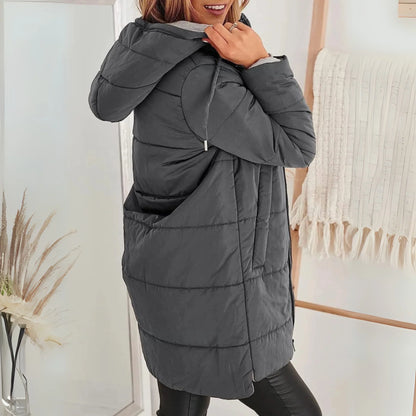 Women's Long Quilted Puffer Coat – Hooded, Knee-Length