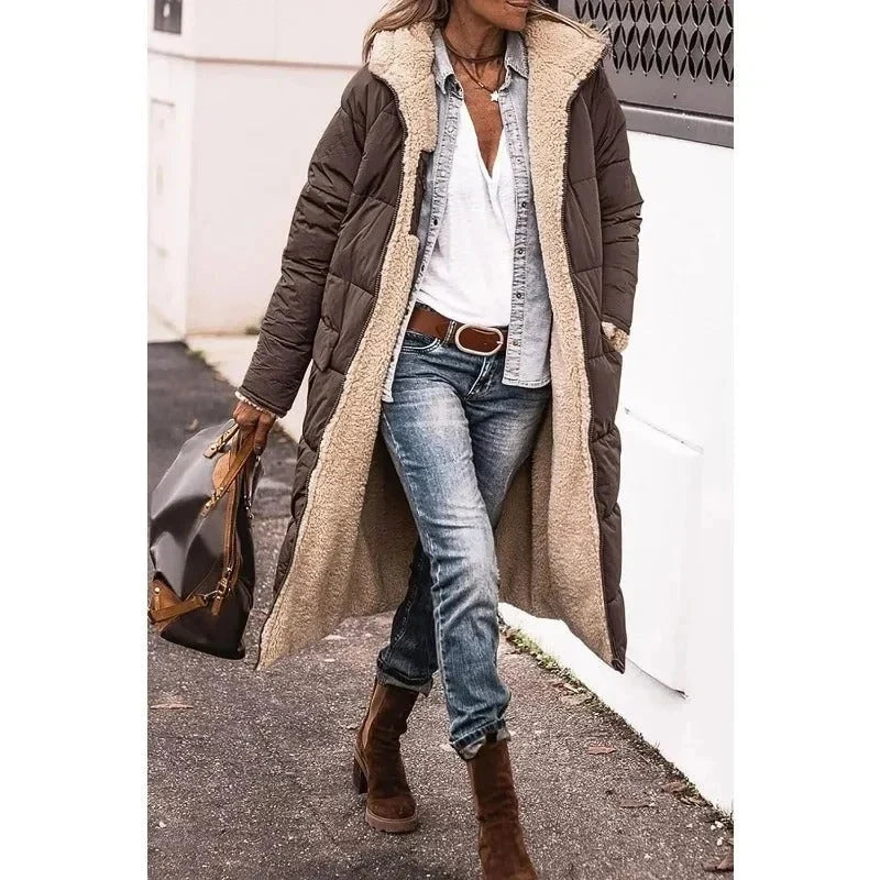Women's Longline Puffer Jacket – Sherpa-Lined Hooded
