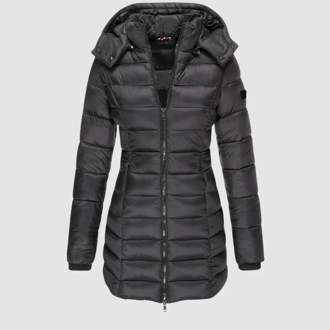 Women's Hooded Puffer Jacket - Quilted Mid-Thigh Winter Coat