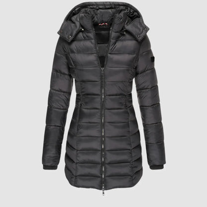 Women's Hooded Puffer Jacket - Quilted Mid-Thigh Winter Coat