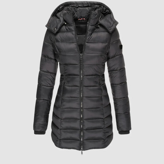 Women's Hooded Puffer Jacket - Quilted Mid-Thigh Winter Coat