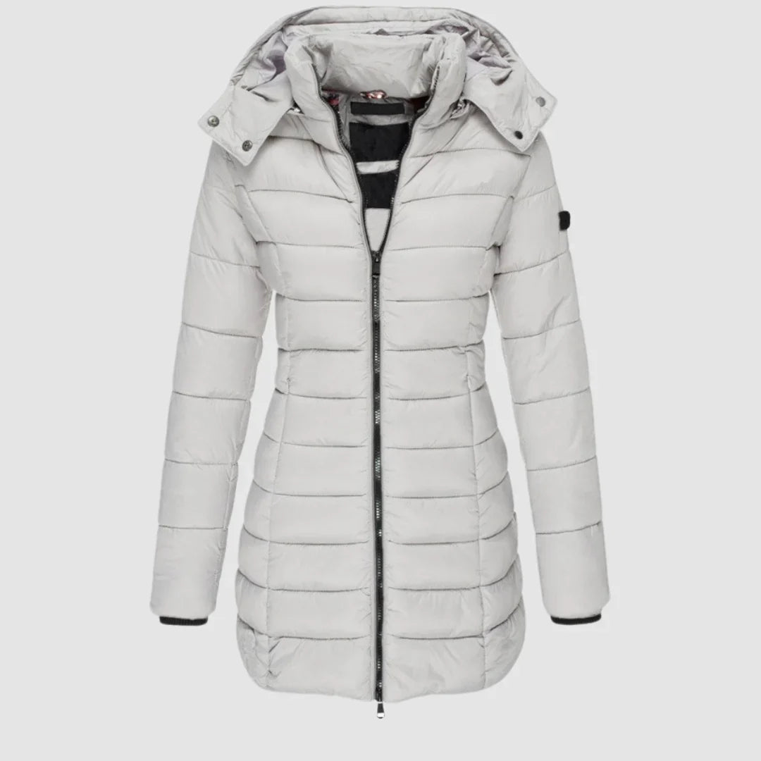 Women's Hooded Puffer Jacket - Quilted Mid-Thigh Winter Coat
