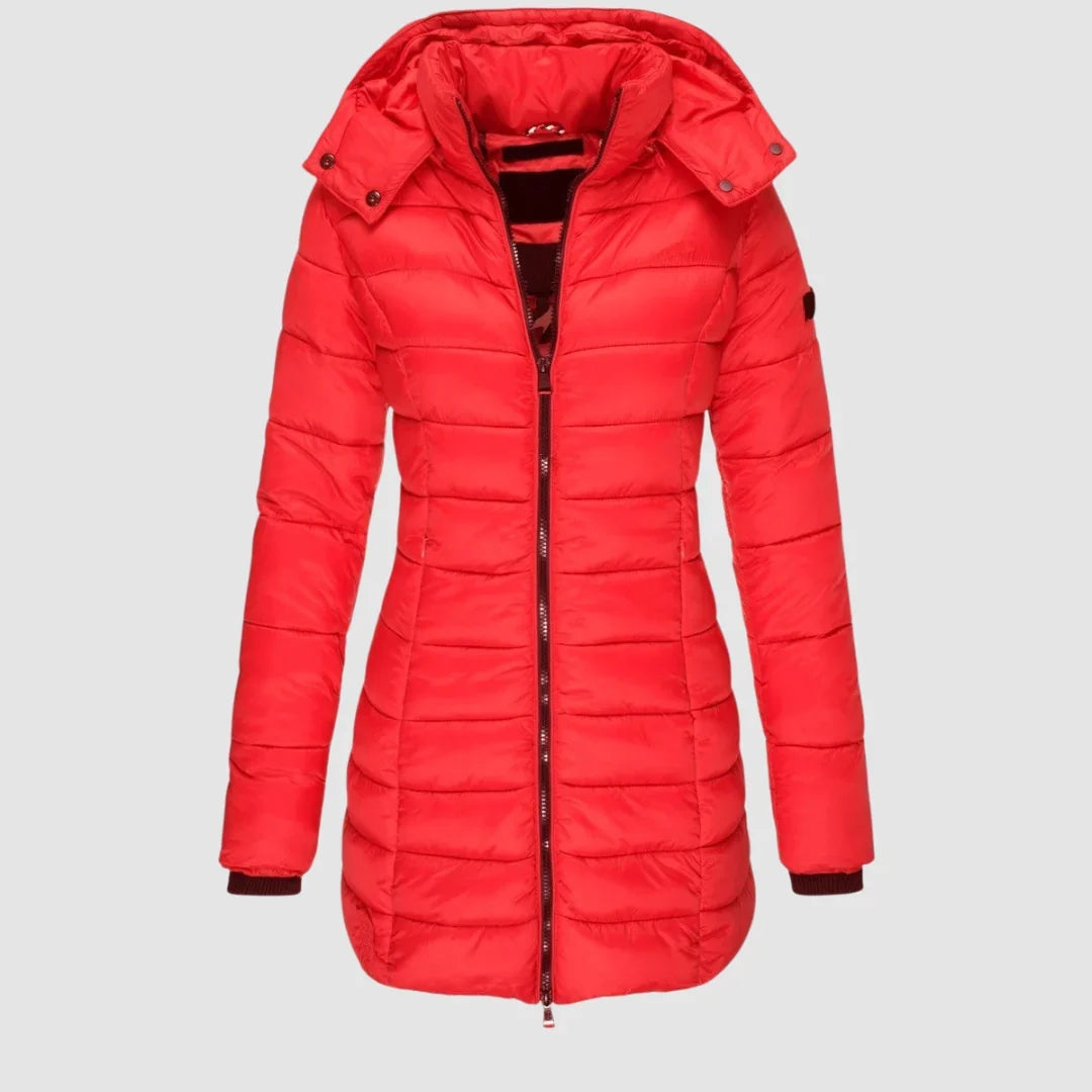 Women's Hooded Puffer Jacket - Quilted Mid-Thigh Winter Coat
