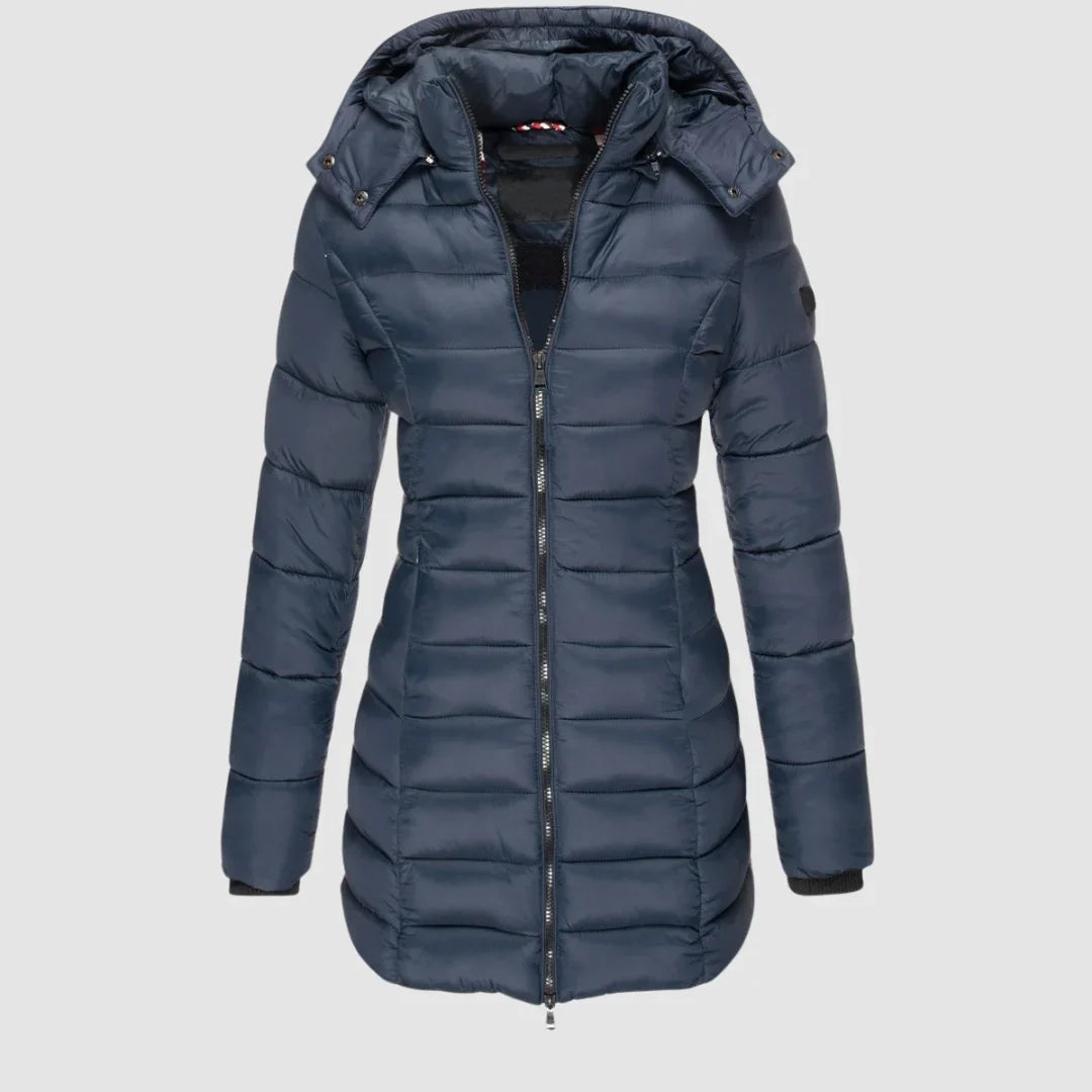 Women's Hooded Puffer Jacket - Quilted Mid-Thigh Winter Coat