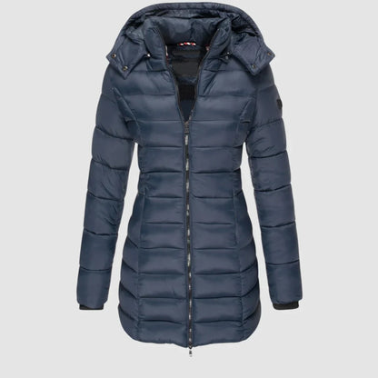 Women's Hooded Puffer Jacket - Quilted Mid-Thigh Winter Coat