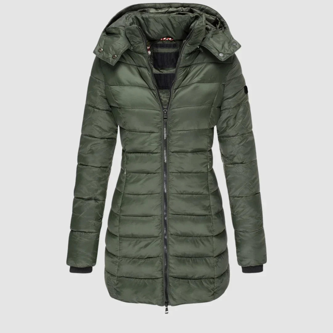 Women's Hooded Puffer Jacket - Quilted Mid-Thigh Winter Coat