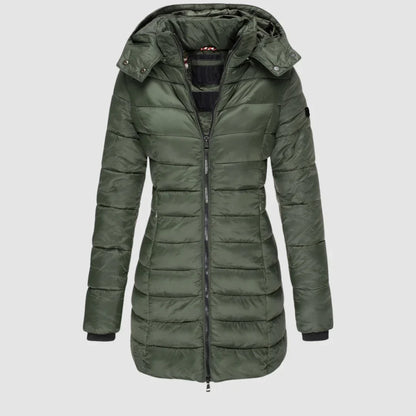 Women's Hooded Puffer Jacket - Quilted Mid-Thigh Winter Coat