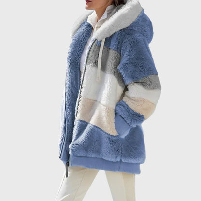 Women's Multicolor Patchwork Puffer Jacket – Hooded Zip-Up