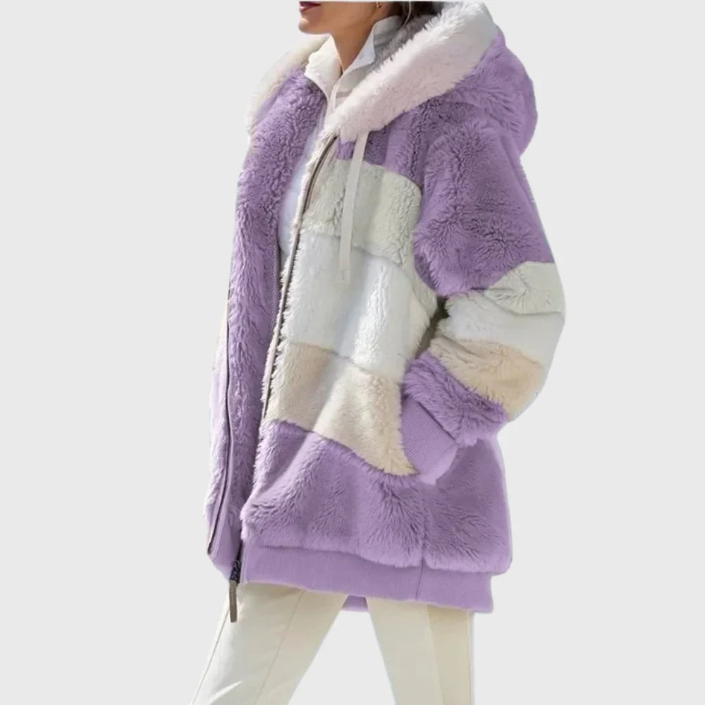 Women's Multicolor Patchwork Puffer Jacket – Hooded Zip-Up