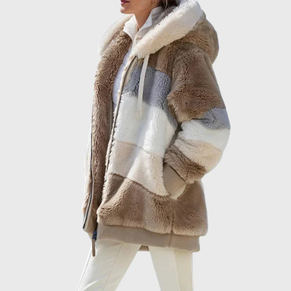 Women's Multicolor Patchwork Puffer Jacket – Hooded Zip-Up