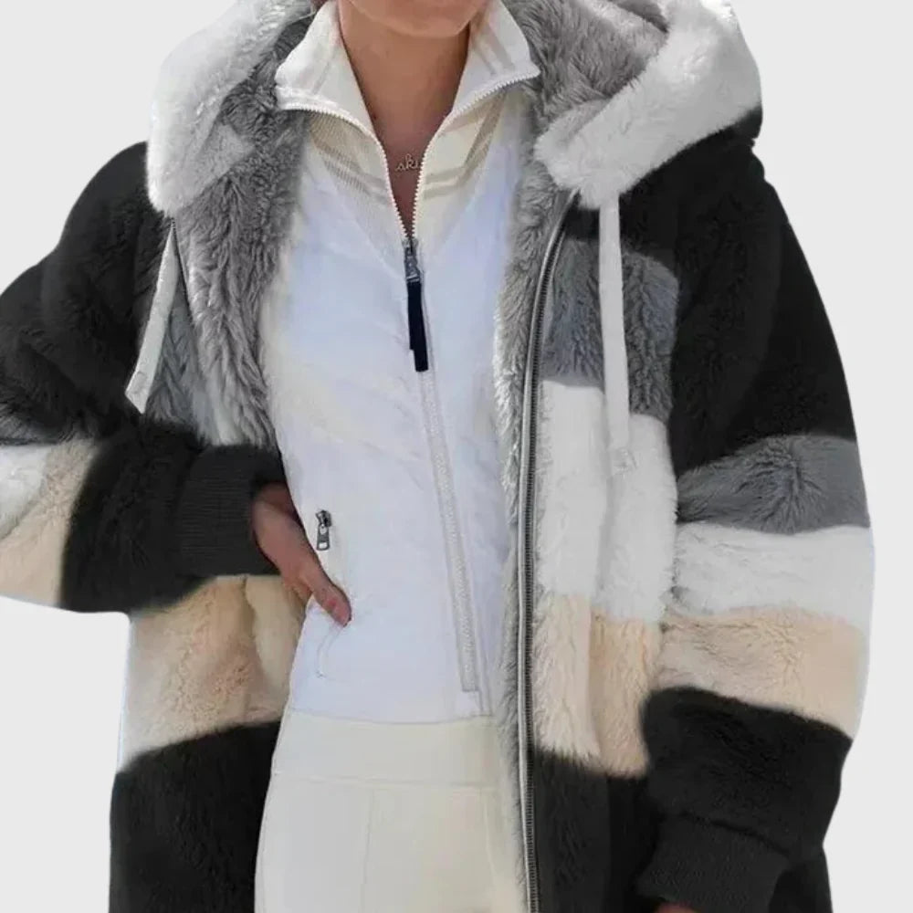 Women's Multicolor Patchwork Puffer Jacket – Hooded Zip-Up