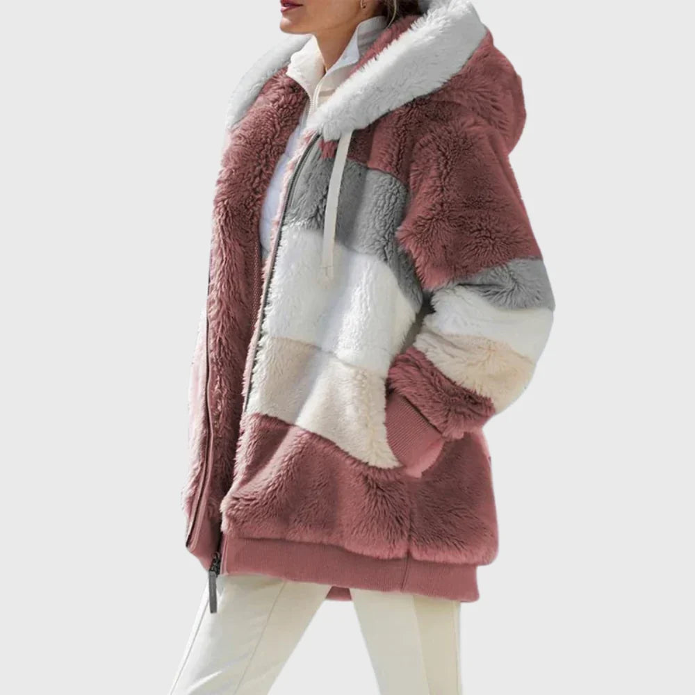 Women's Multicolor Patchwork Puffer Jacket – Hooded Zip-Up