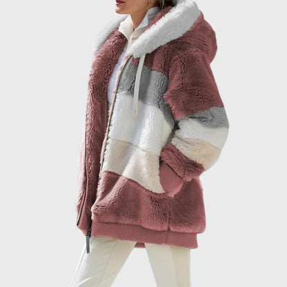 Women's Multicolor Patchwork Puffer Jacket – Hooded Zip-Up