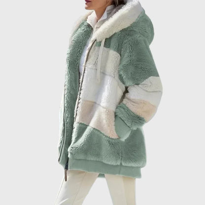 Women's Multicolor Patchwork Puffer Jacket – Hooded Zip-Up