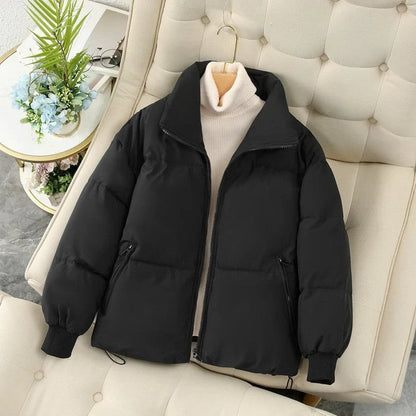 Women's Quilted Puffer Jacket – Stand Collar Zip-Up