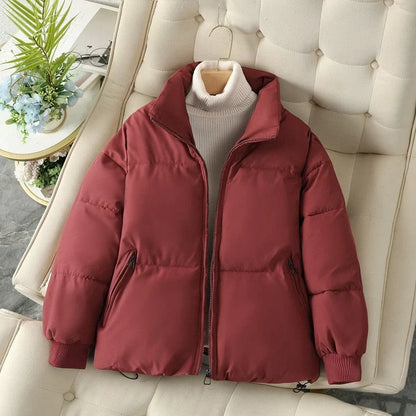Women's Quilted Puffer Jacket – Stand Collar Zip-Up