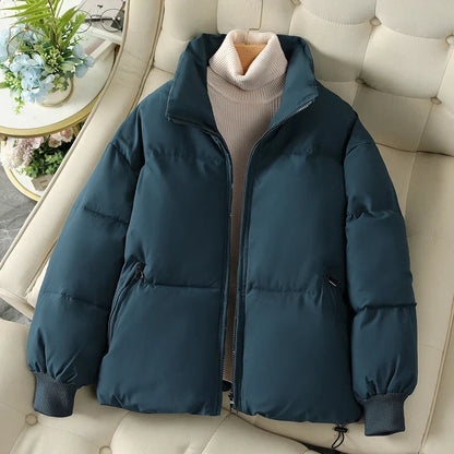 Women's Quilted Puffer Jacket – Stand Collar Zip-Up