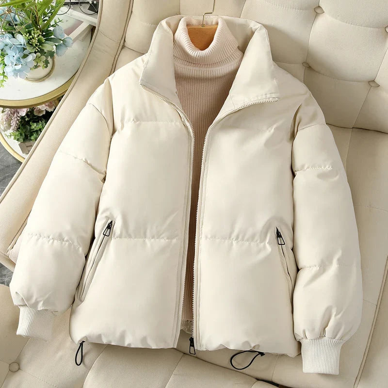 Women's Quilted Puffer Jacket – Stand Collar Zip-Up