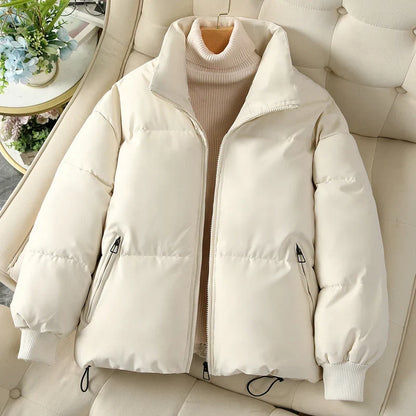 Women's Quilted Puffer Jacket – Stand Collar Zip-Up