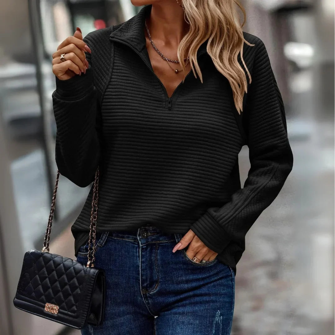 Women's Quarter-Zip Sweater – Textured Ribbed Knit Pullover