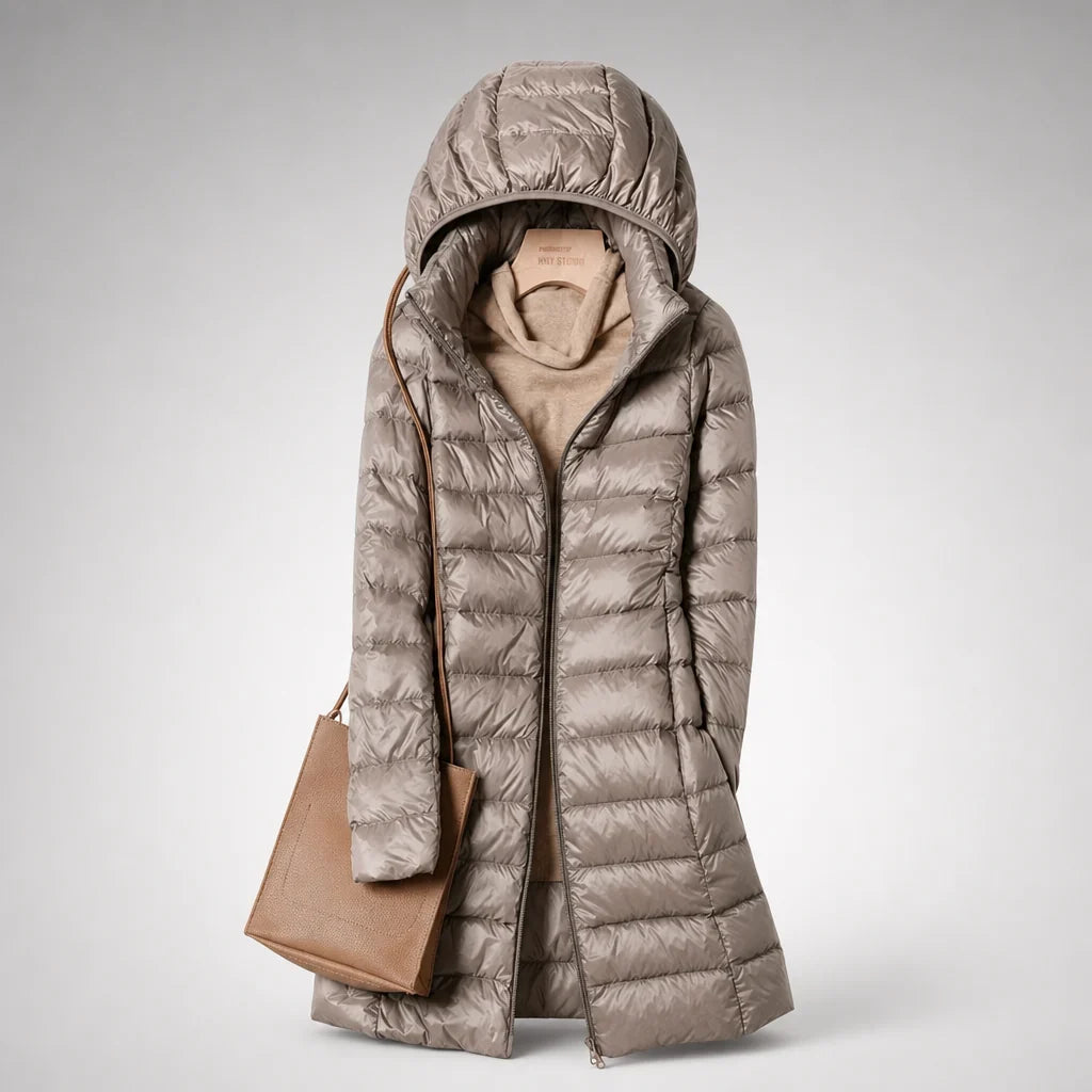 Women's Lightweight Quilted Coat – Hooded Zip-Up
