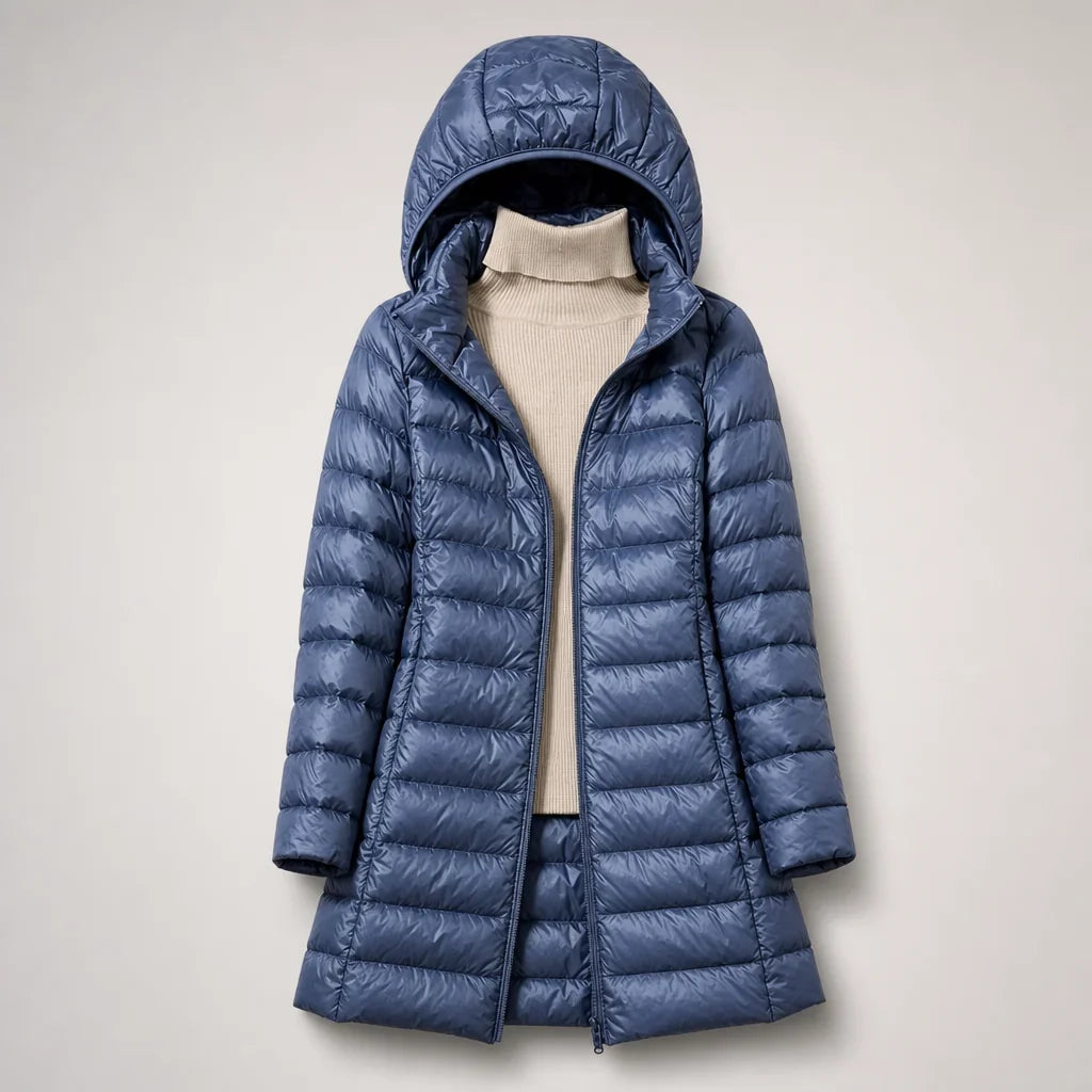 Women's Lightweight Quilted Coat – Hooded Zip-Up