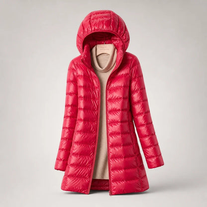 Women's Lightweight Quilted Coat – Hooded Zip-Up