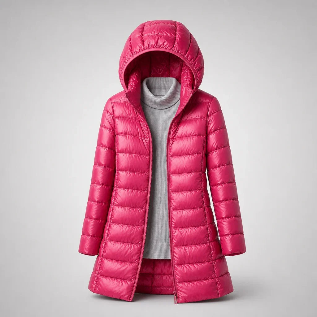 Women's Lightweight Quilted Coat – Hooded Zip-Up