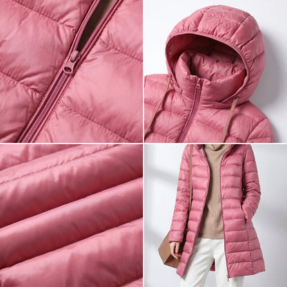 Women's Lightweight Quilted Coat – Hooded Zip-Up