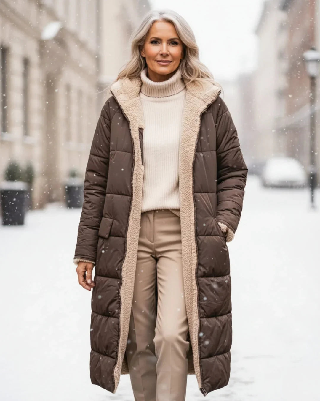 Women's Longline Quilted Coat – Sherpa-Lined Hooded