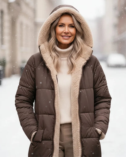 Women's Longline Quilted Coat – Sherpa-Lined Hooded