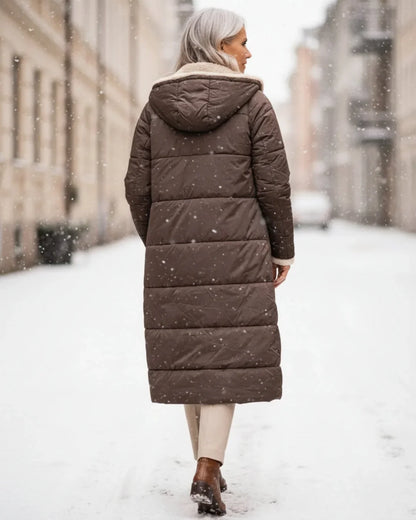 Women's Longline Quilted Coat – Sherpa-Lined Hooded