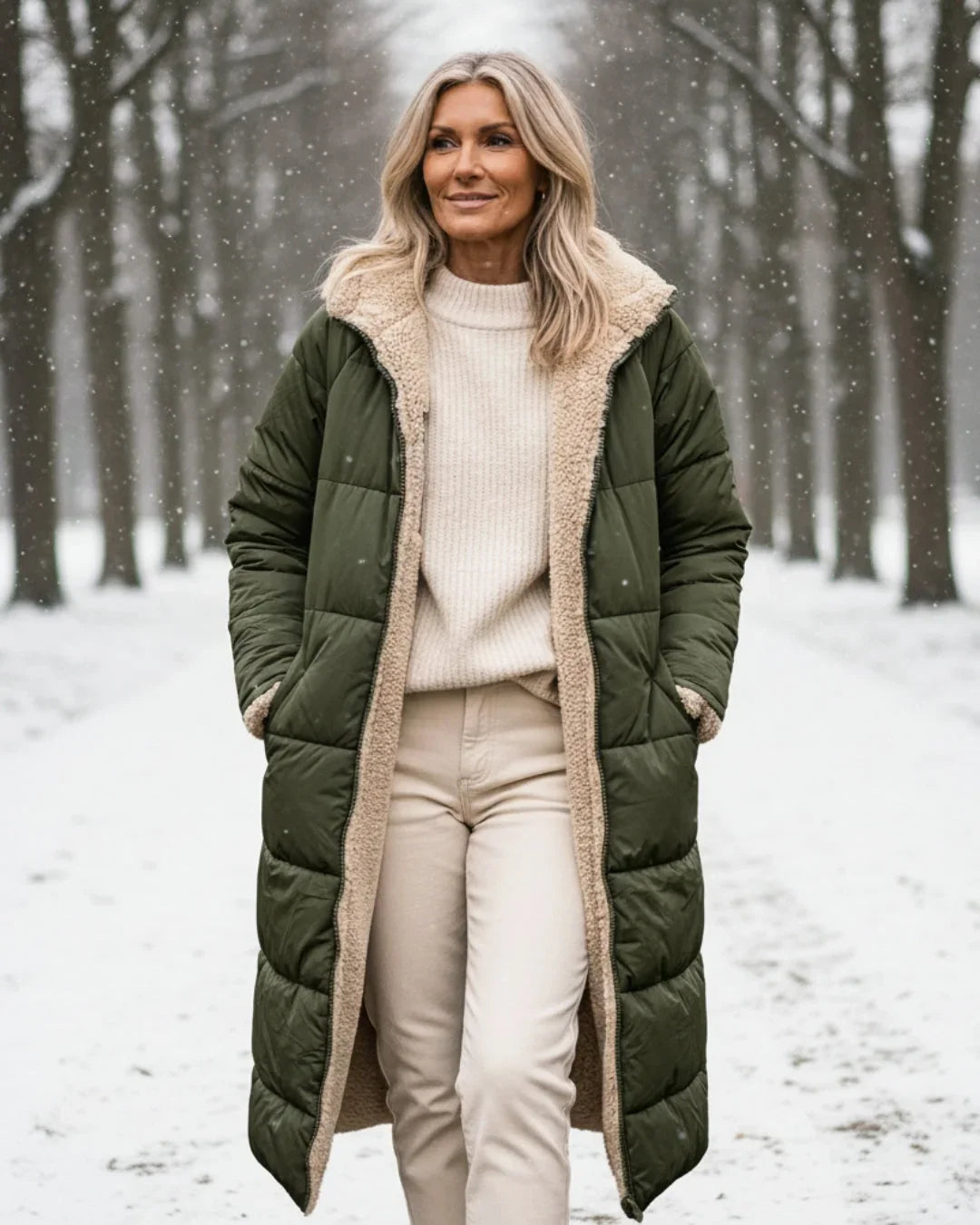 Women's Longline Quilted Coat – Sherpa-Lined Hooded