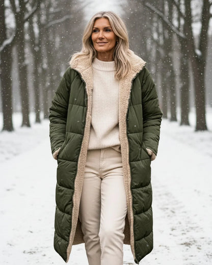 Women's Longline Quilted Coat – Sherpa-Lined Hooded