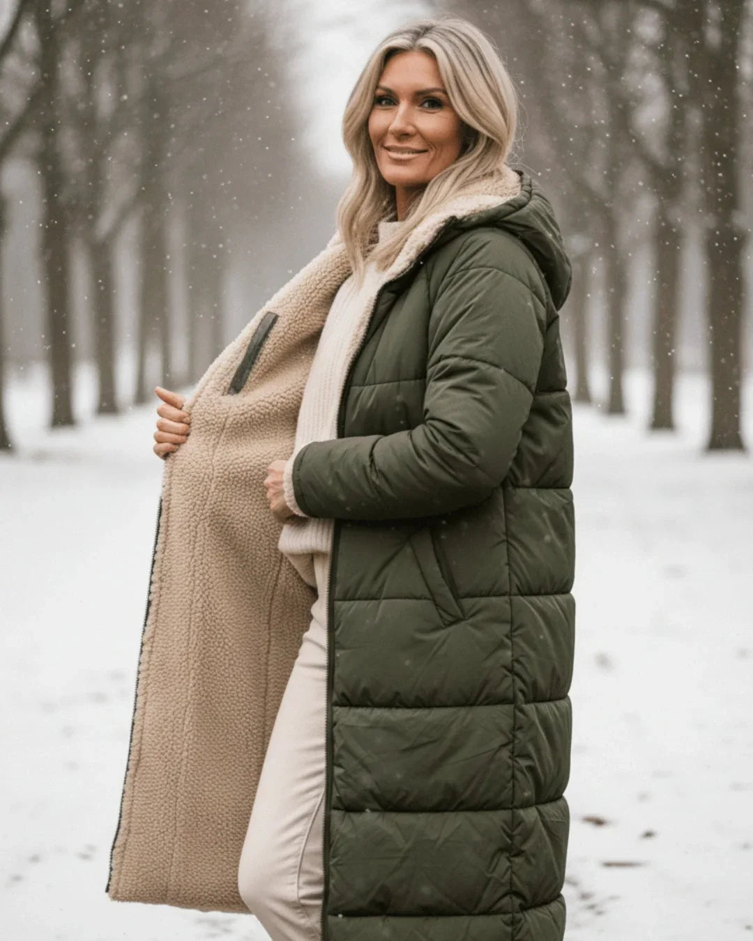 Women's Longline Quilted Coat – Sherpa-Lined Hooded