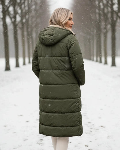 Women's Longline Quilted Coat – Sherpa-Lined Hooded