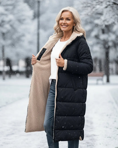 Women's Longline Quilted Coat – Sherpa-Lined Hooded