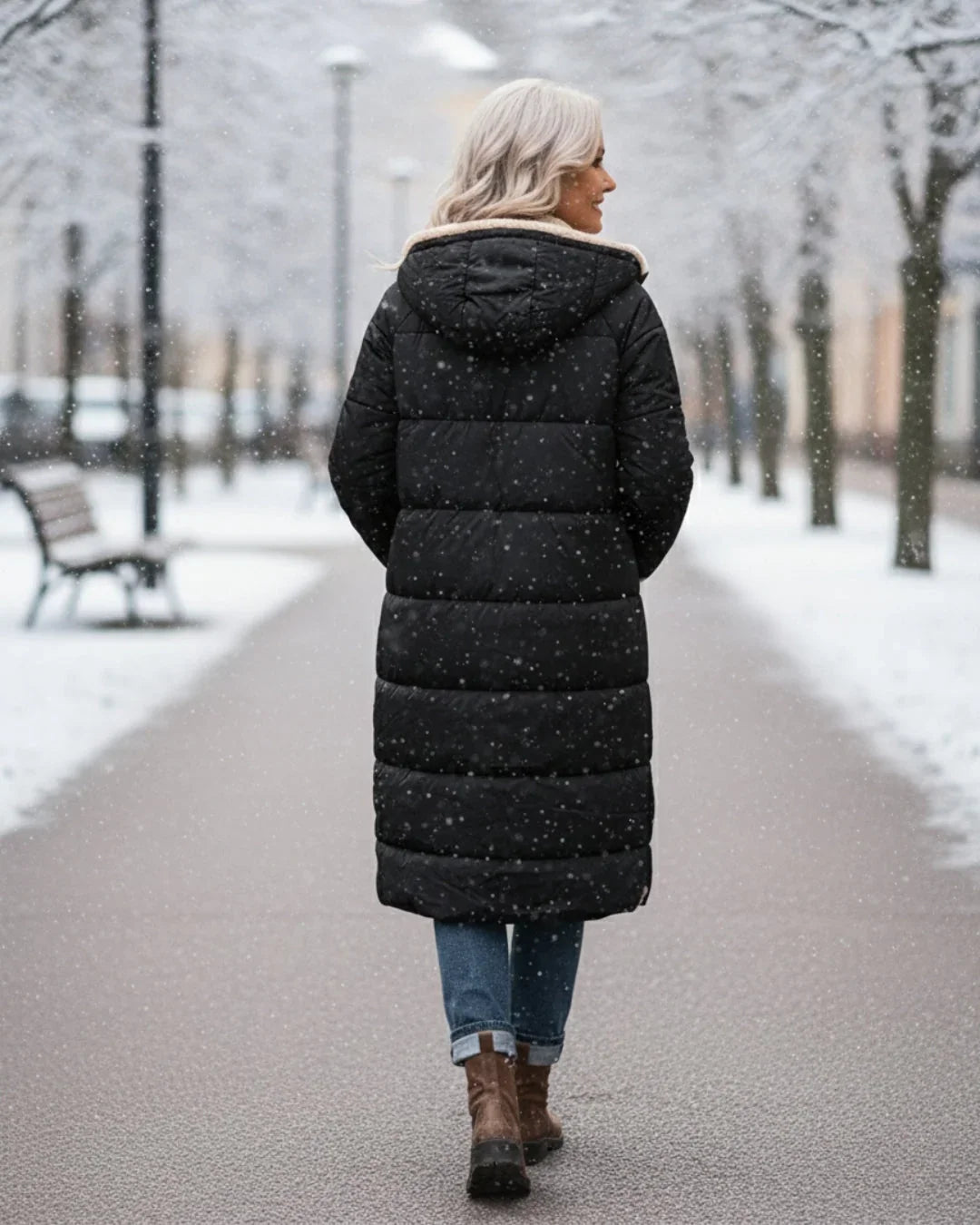 Women's Longline Quilted Coat – Sherpa-Lined Hooded