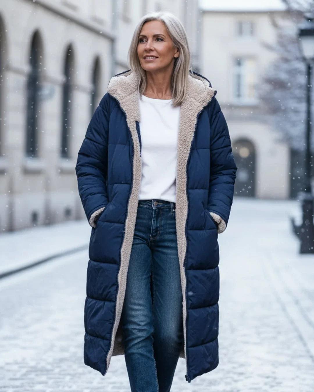 Women's Longline Quilted Coat – Sherpa-Lined Hooded