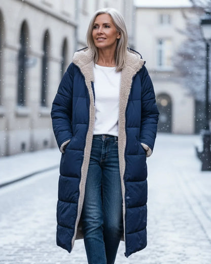 Women's Longline Quilted Coat – Sherpa-Lined Hooded