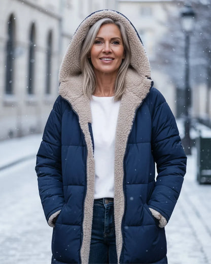 Women's Longline Quilted Coat – Sherpa-Lined Hooded